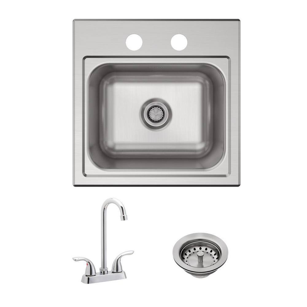 Elkay Parkway 20-Gauge Stainless Steel 15 in. Single Bowl Drop-In Kitchen Sink with Faucet HDSB15156PWK