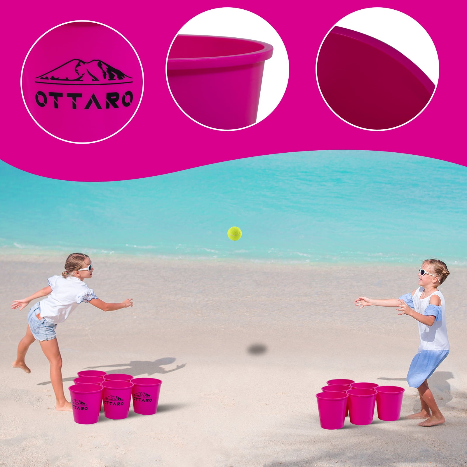 OTTARO Giant Yard Pong Game Set Carry Bag Outdoor Backyard Lawn Game(Pink)