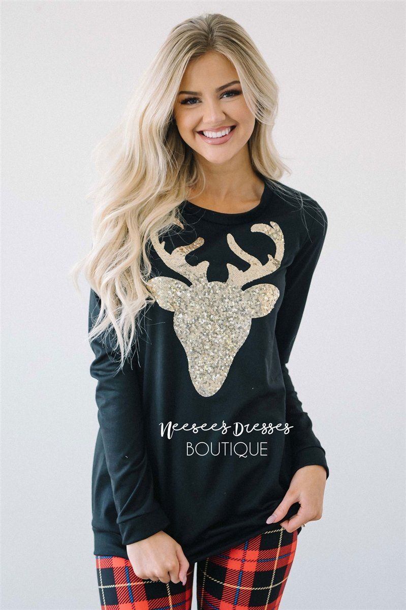 Gold Sequin Sparkly Reindeer Sweater