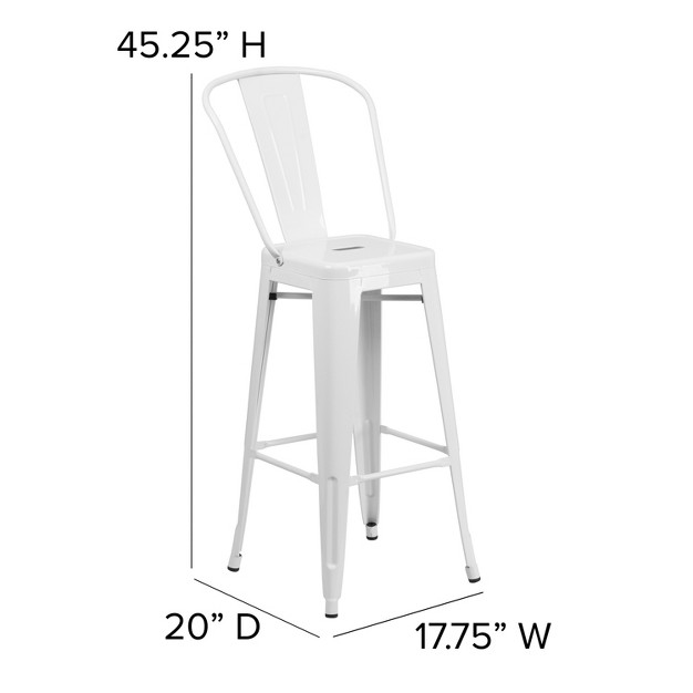 Emma And Oliver Commercial Gradeh White Metal Indoor outdoor Barstool With Back