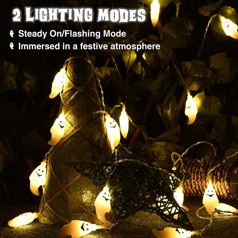 Yescom 15Ft Halloween String Light Spooky Ghost 30LEDs