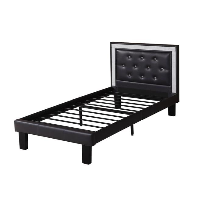 Polyurethane Twin Size Bed In High Headboard In Black