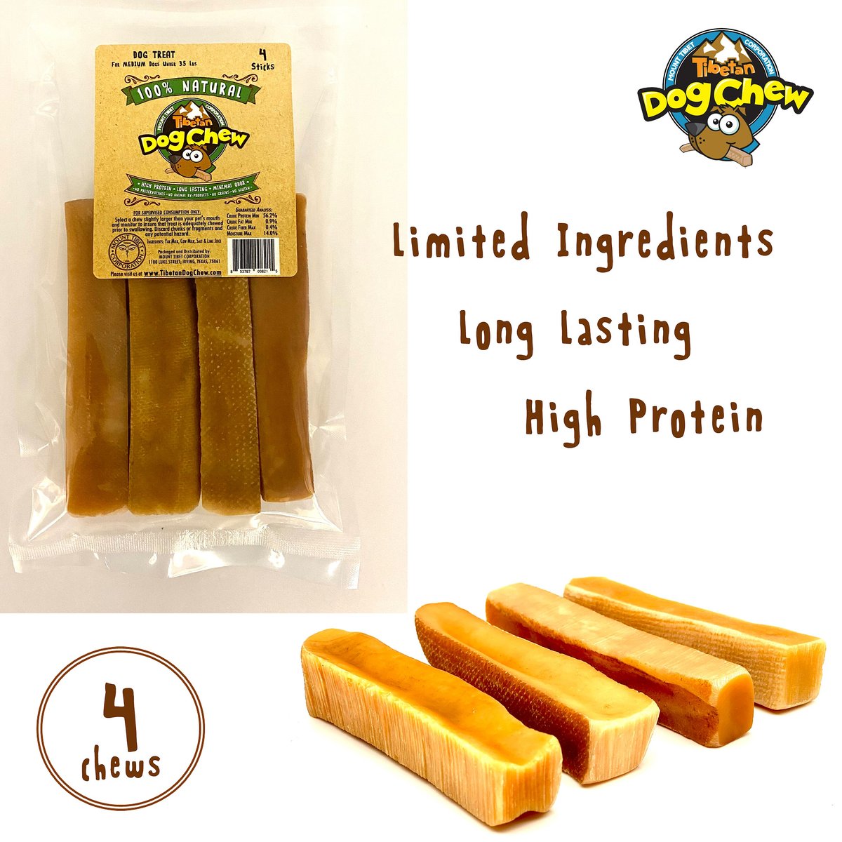 Tibetan Dog Chew Medium Breed Grain-Free Sticks Dog Treats