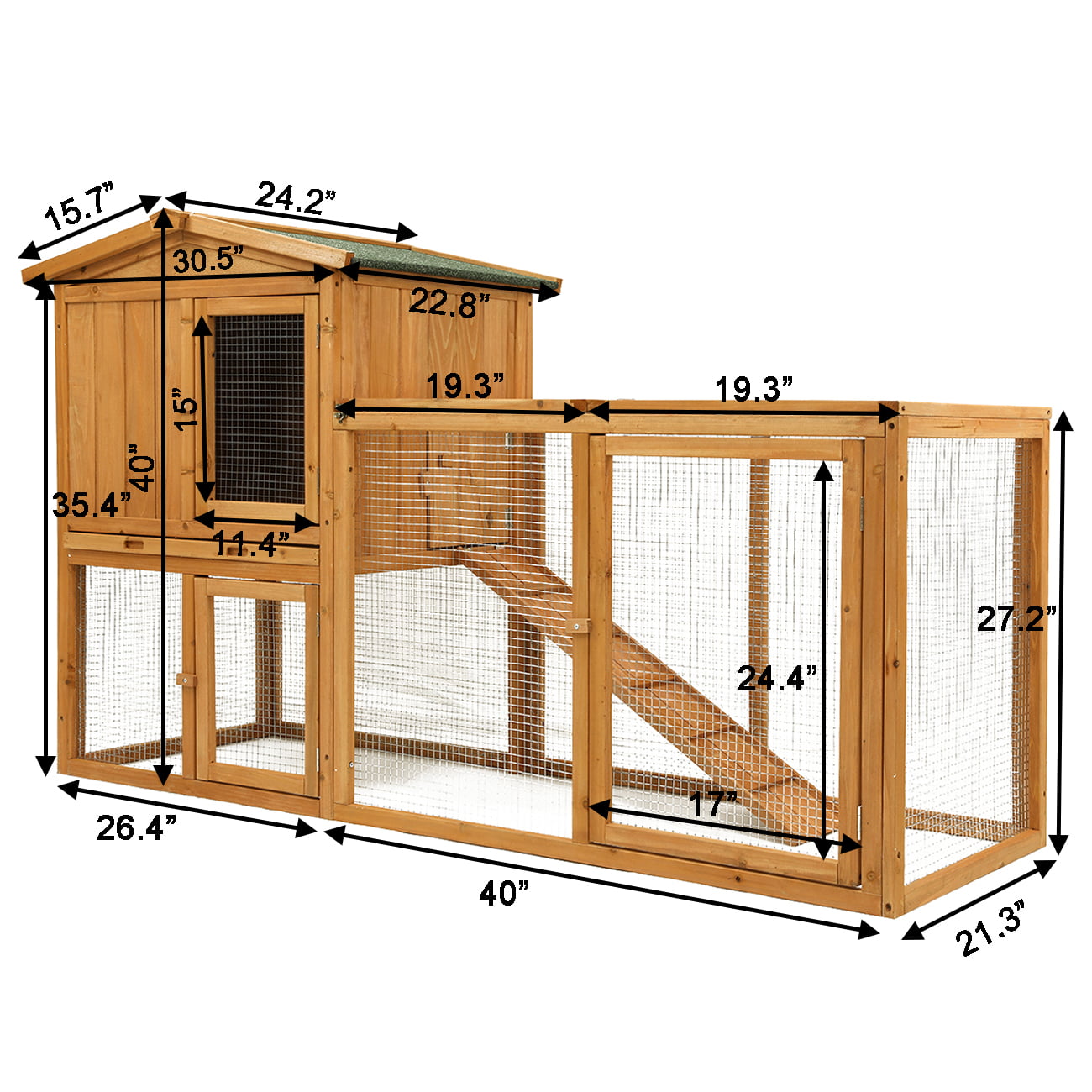 Bibana Chicken Coop Large Wooden Outdoor Bunny Rabbit Hutch Hen Cage with Ventilation Door， Removable Tray and Ramp Garden Backyard Pet House Chicken Nesting Box