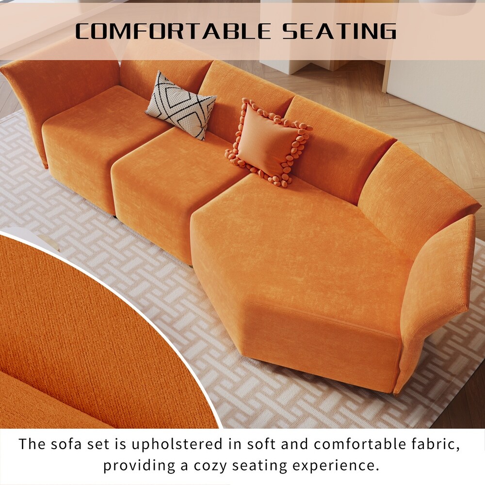 Multi angle Adjustable Back Sofa Set Convertible Combination Couch Polyester Upholstery 3 seat Sofa for Living Room  Orange