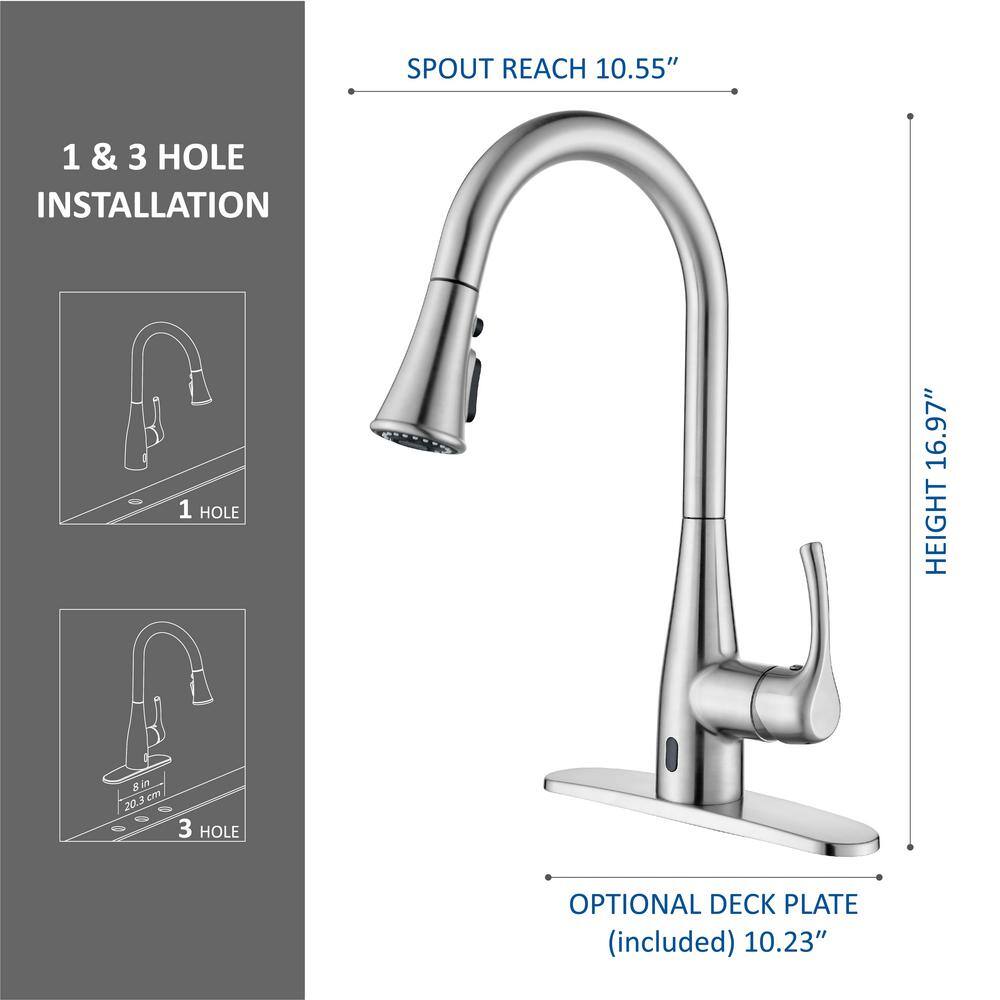 Glacier Bay Marcie Single-Handle Integrated Pull Down Touchless Kitchen Faucet in Brushed Nickel RF412034