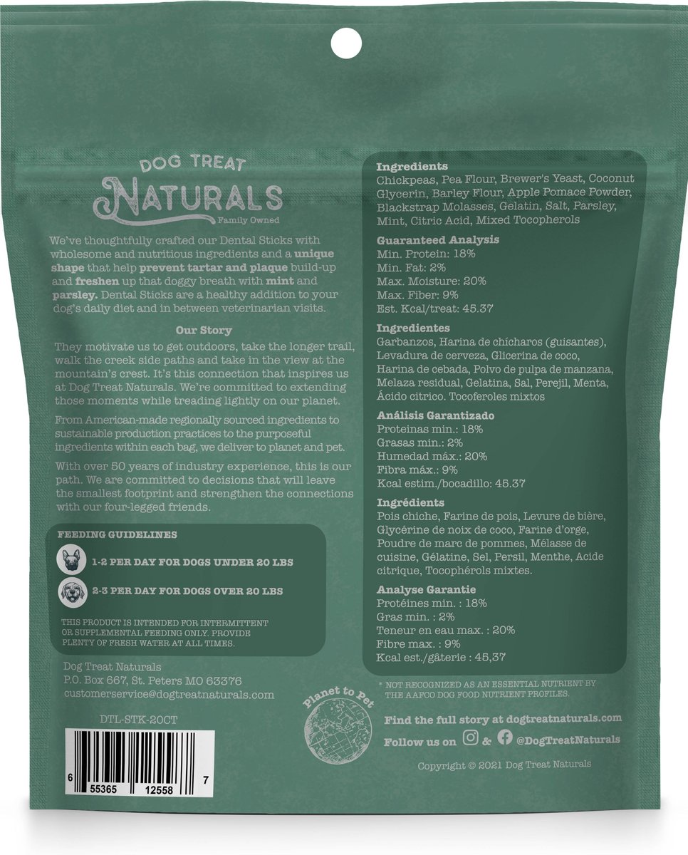 Dog Treat Naturals Dental Superfood Veggie Fresh All Stages Natural Chews Sticks Dog Treats， 20 count