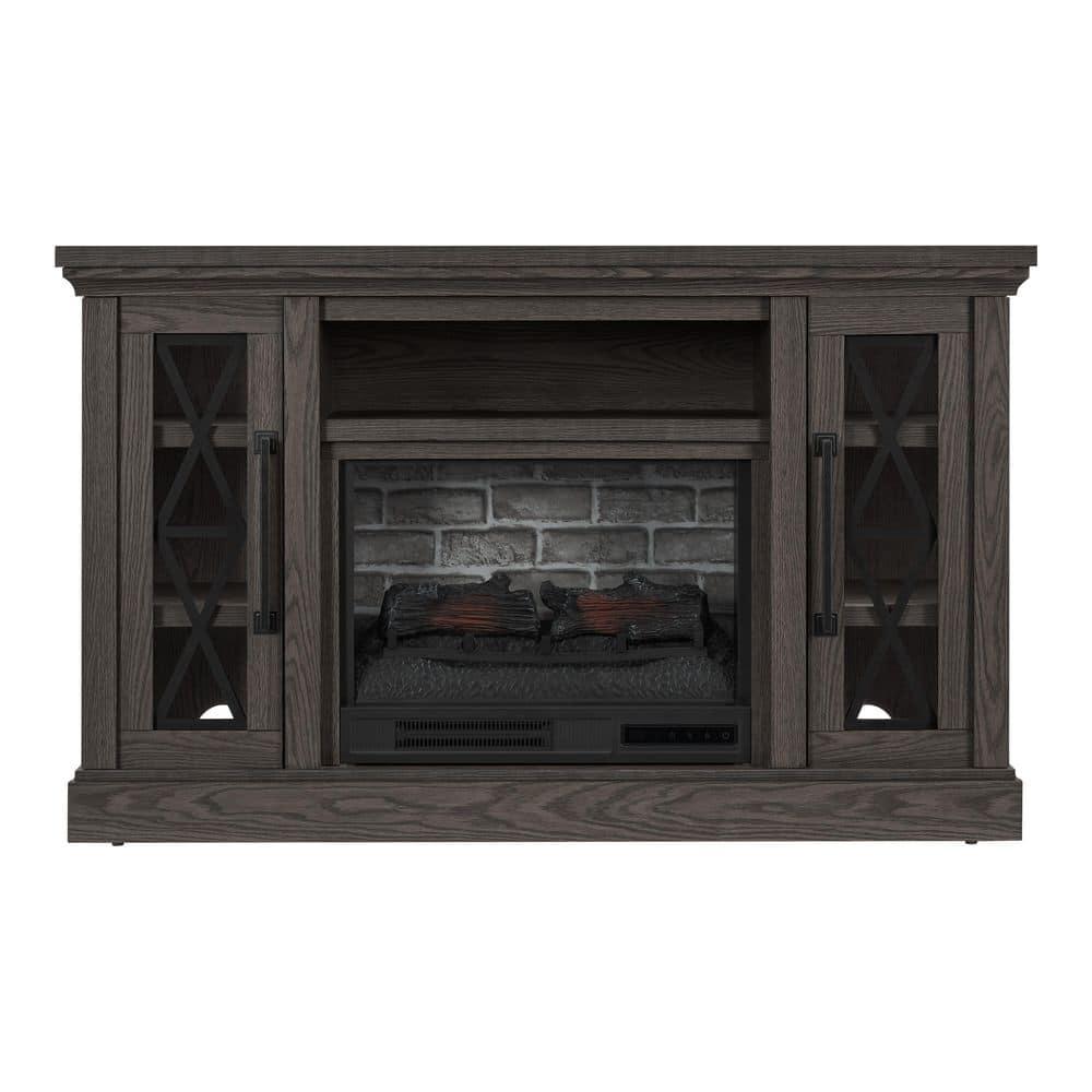 StyleWell Concours 54 in Freestanding Electric Fireplace TV Stand in Warm Gray with Charcoal Oak Grain