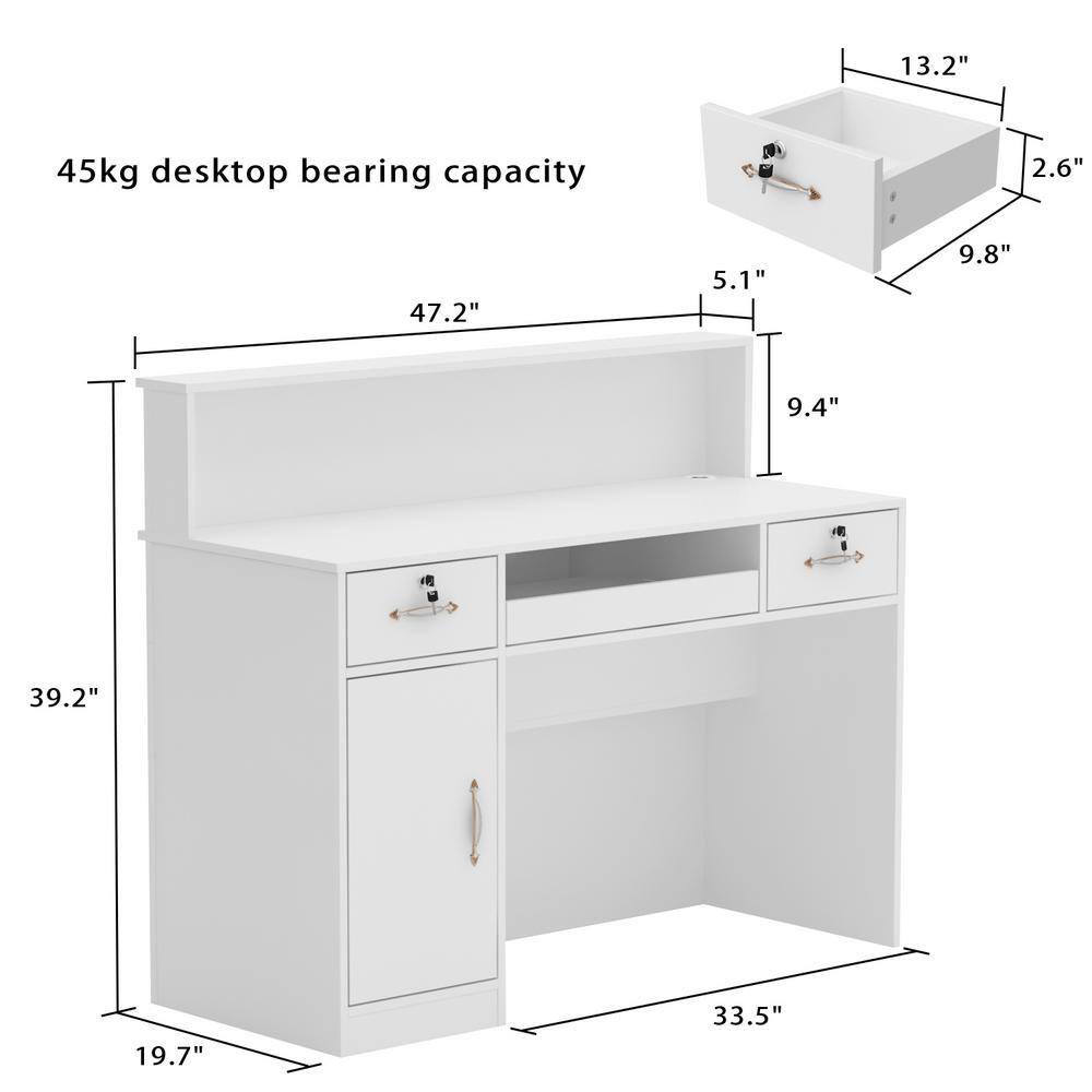 FUFUGAGA White Wooden Commercial Writing Desk Computer Desk w 2 Drawers Keyboard Tray and Eco-Friendly Paint Finish 47.2 in. W LBB-KF250007-01-c1