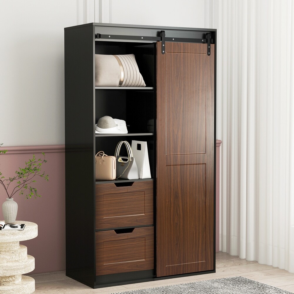 71 inch High wardrobe and cabinet   Clothes Locker，classic sliding barn door armoire