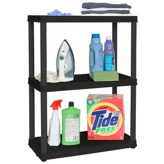 GRACIOUS LIVING Black 3-Tier Plastic Garage Storage Shelving Unit (24 in. W x 33 in. H x 12 in. D) 91019MAXIT-1C-54