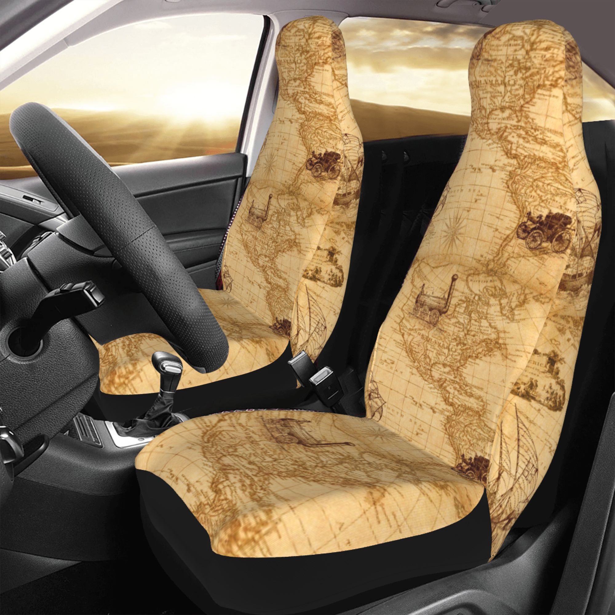 ZICANCN Car Seat Cover Antique Map Travel Car Front Seat Covers Protectors ， Automotive Seat Covers for Cars Trucks Suv