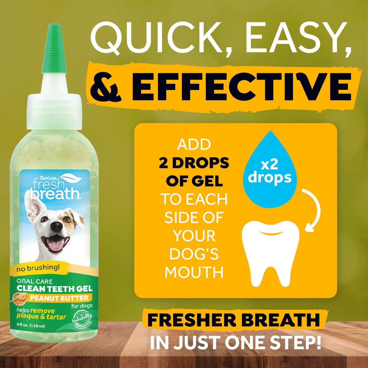 TropiClean Fresh Breath Oral Care Clean Teeth Peanut Butter Flavor Dog Dental Gel