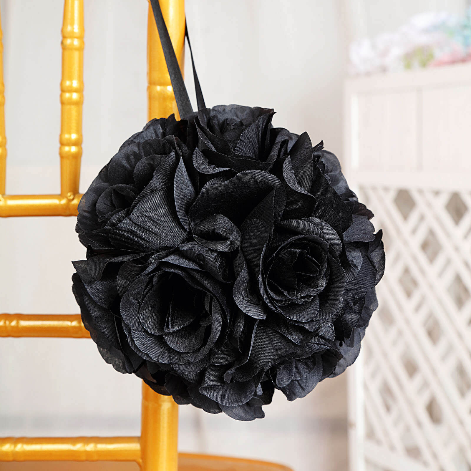 2 Pack Black Artificial Silk Rose Kissing Ball, Faux Flower Ball 7