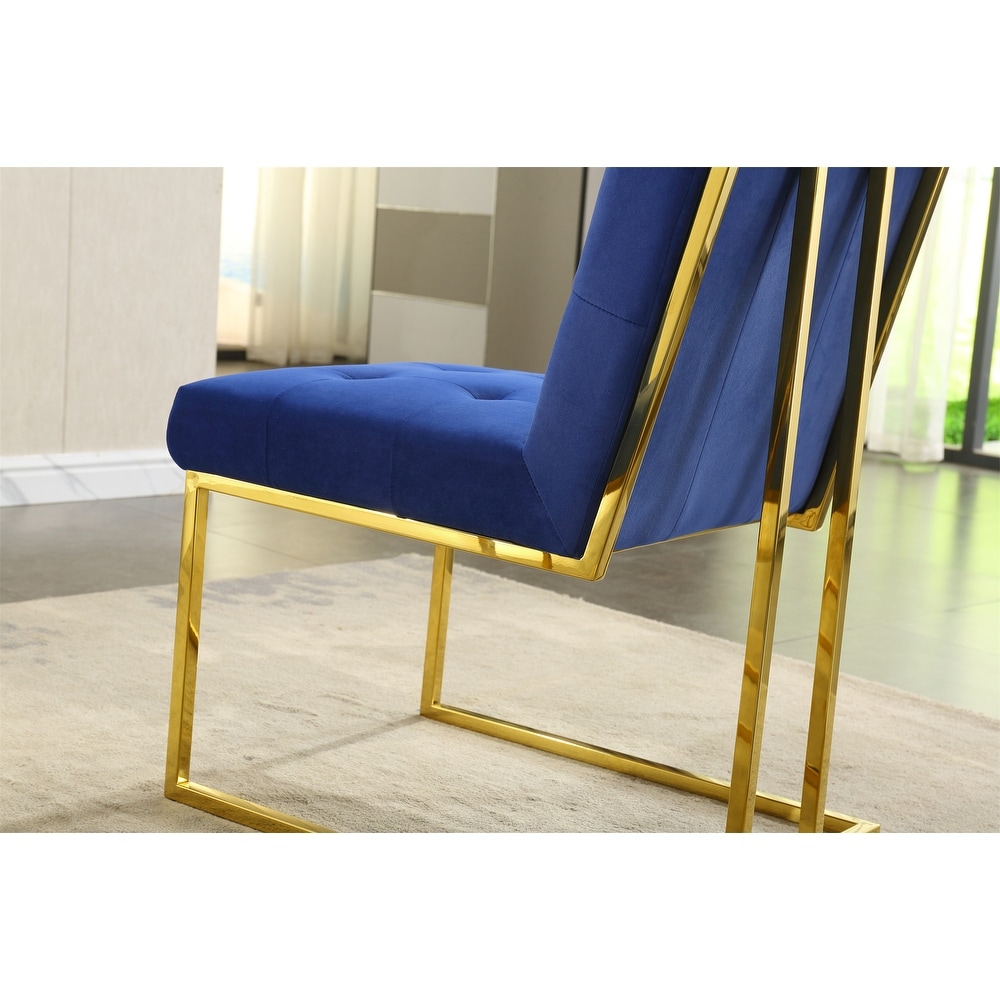 Velvet Dining Chair Tufted Design and Silver Finish Stainless Base