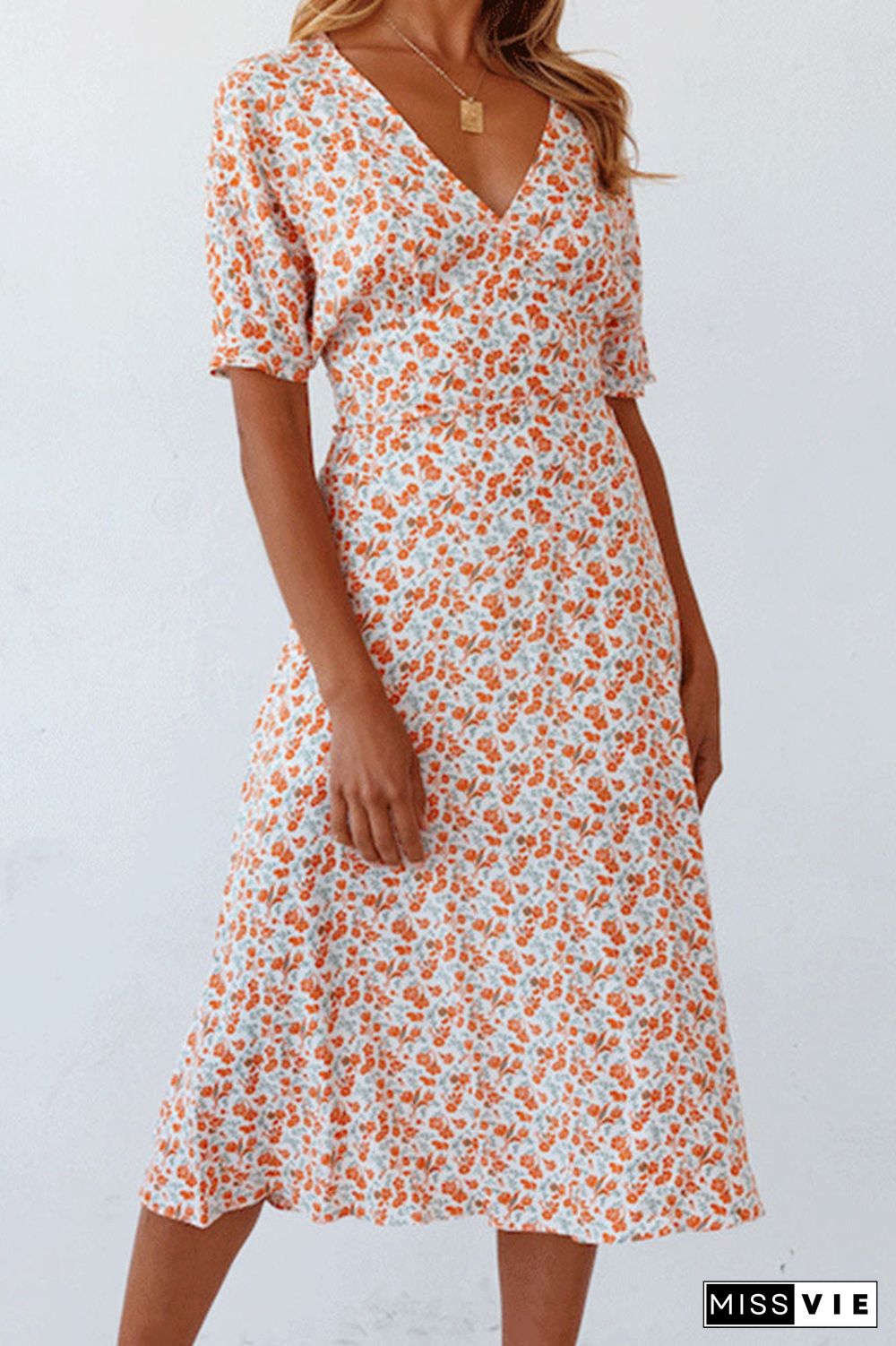 Fashion Street Print Split Joint V Neck A Line Dresses