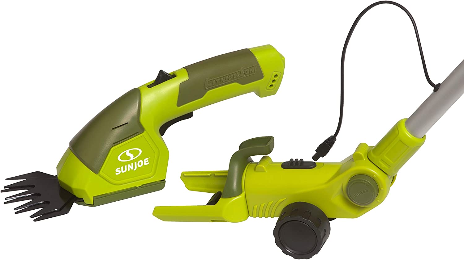 Sun Joe HJ605CC Cordless 2-in-1 Grass Shear + Hedge Trimmer w/Extension Pole， Green