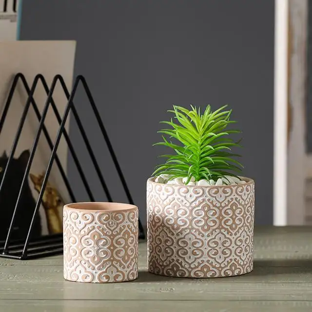 manufacturer supplies bulk carving Chinese knot pattern terracotta cute plant pot