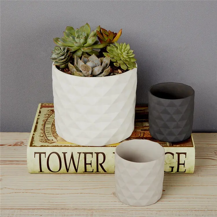 Differing size rhombus pattern embossed garden supplies flower pots / succulent pot