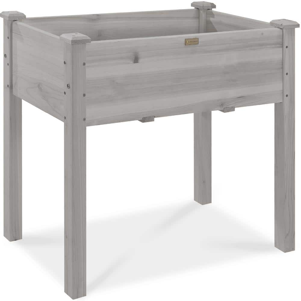 Best Choice Products 34 in. x 18 in. x 30 in. Elevated Garden Bed， Wood Raised Planter Box w/Bed Liner - Gray SKY6623