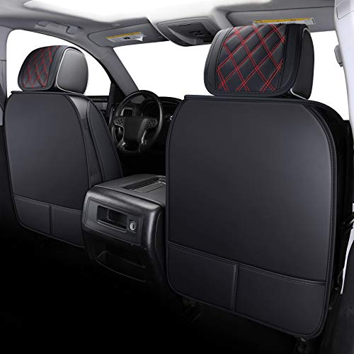 Aierxuan Seat Covers for Cars Full Set Chevy Silverado GMC Sierra Pickup 2007-2021 1500 2500HD 3500HD Crew Double Extended Cab Waterproof Leather Seat Protectors (Full Set， Black-Red)