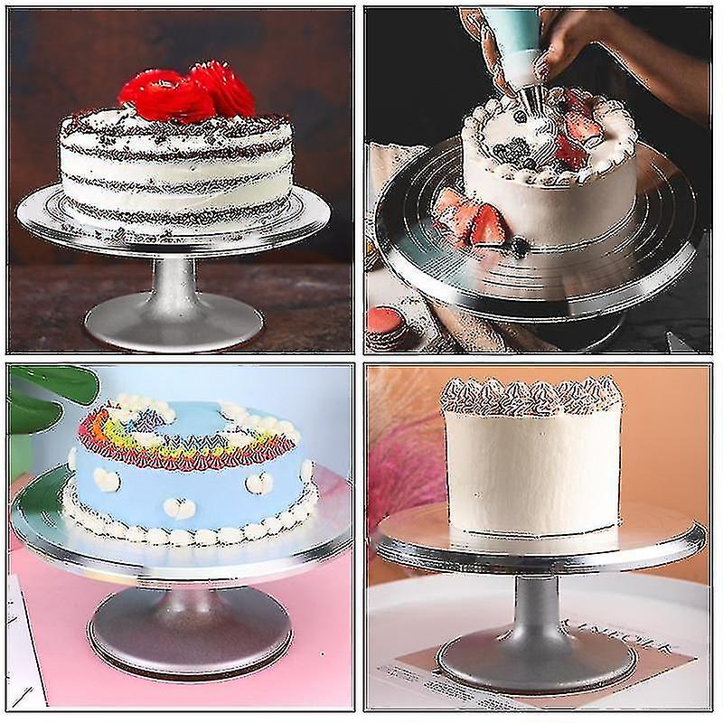 6 Piece Super Combo Stainless Steel And Aluminium Alloy Set Of Cake Decorating Tools Featuring Turntable Cake Stand