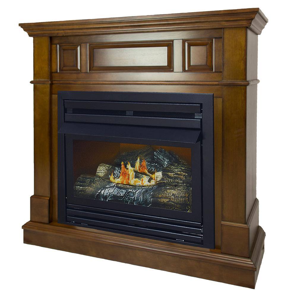 Pleasant Hearth 27500 BTU 42 in. Convertible Ventless Propane Gas Fireplace in Heritage VFF-PH26LP-2H2