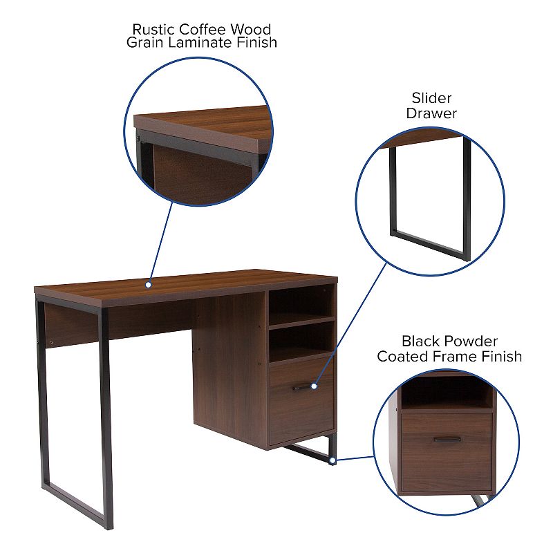 Flash Furniture Northbrook Rustic Coffee Wood Grain Finish Computer Desk