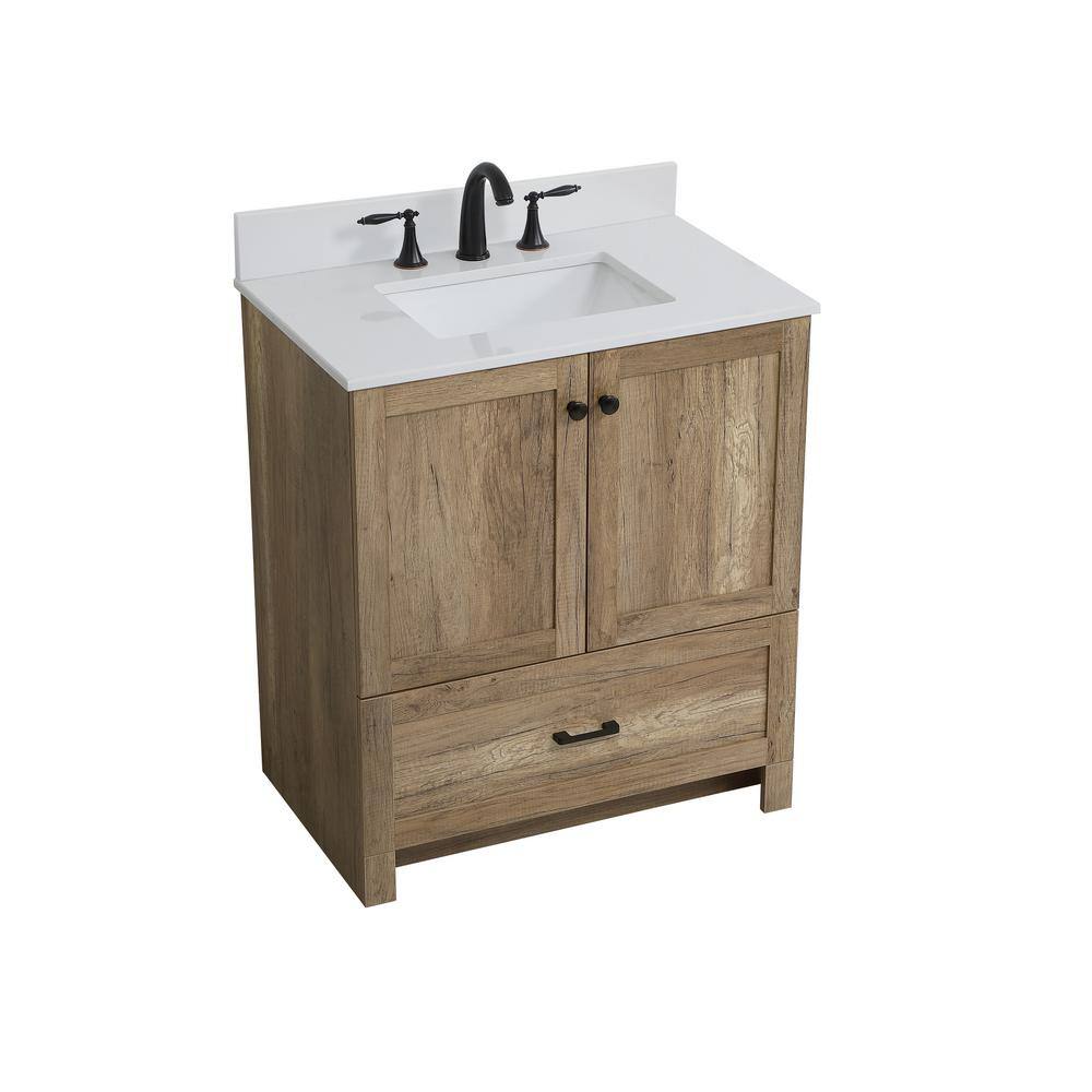 Timeless Home 30 in. W Single Bath Vanity in Natural Oak with Marble Vanity Top in White and Basin with Backsplash TH56630natBS