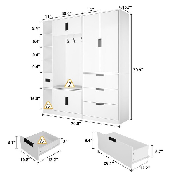 Combo Wardrobe Armoire Closet Wardrobe Cabinet Hall Tree Entry Bench - - 36924639