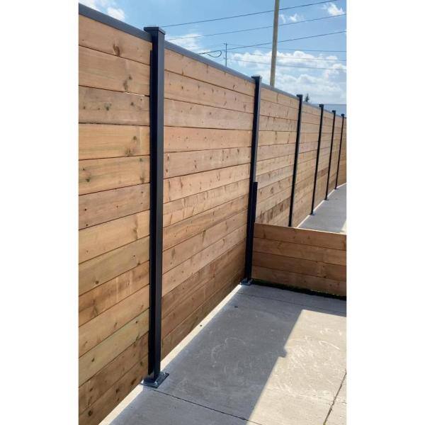 Slipfence 3 in. x 3 in. x 76 in. Black Powder Coated Aluminum Surface Mount Fence Post Includes Post Cap SF2-PP376