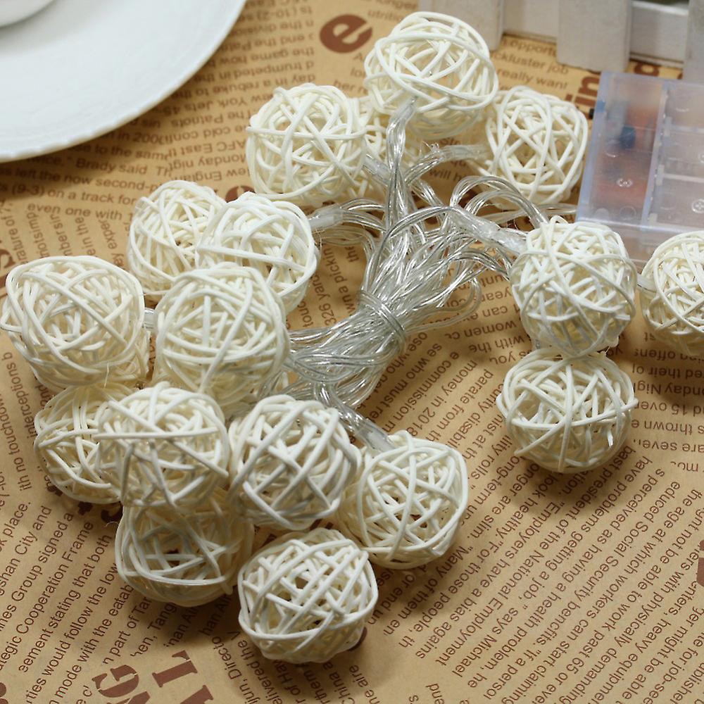 2.2 Meters Rattan Ball Led String Lights Party Holiday Decorative Light With Battery Box White 42and43