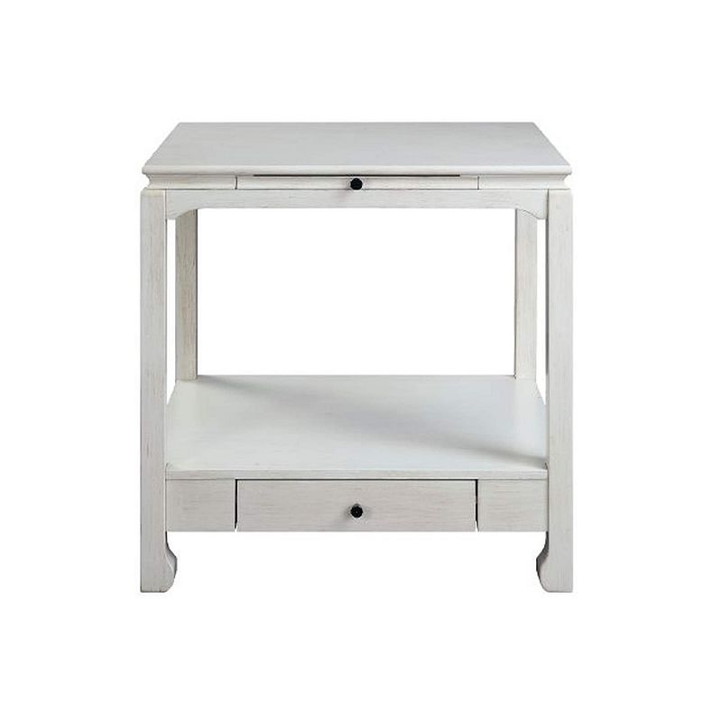 Accent Table with Pull Out Tray and 1 Drawer， Antique White