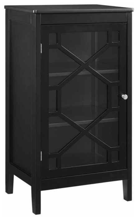 Linon Betty Large Wood Cabinet with 2 Glass Paneled Doors and 3 Shelves in Black   Transitional   Accent Chests And Cabinets   by Homesquare  Houzz