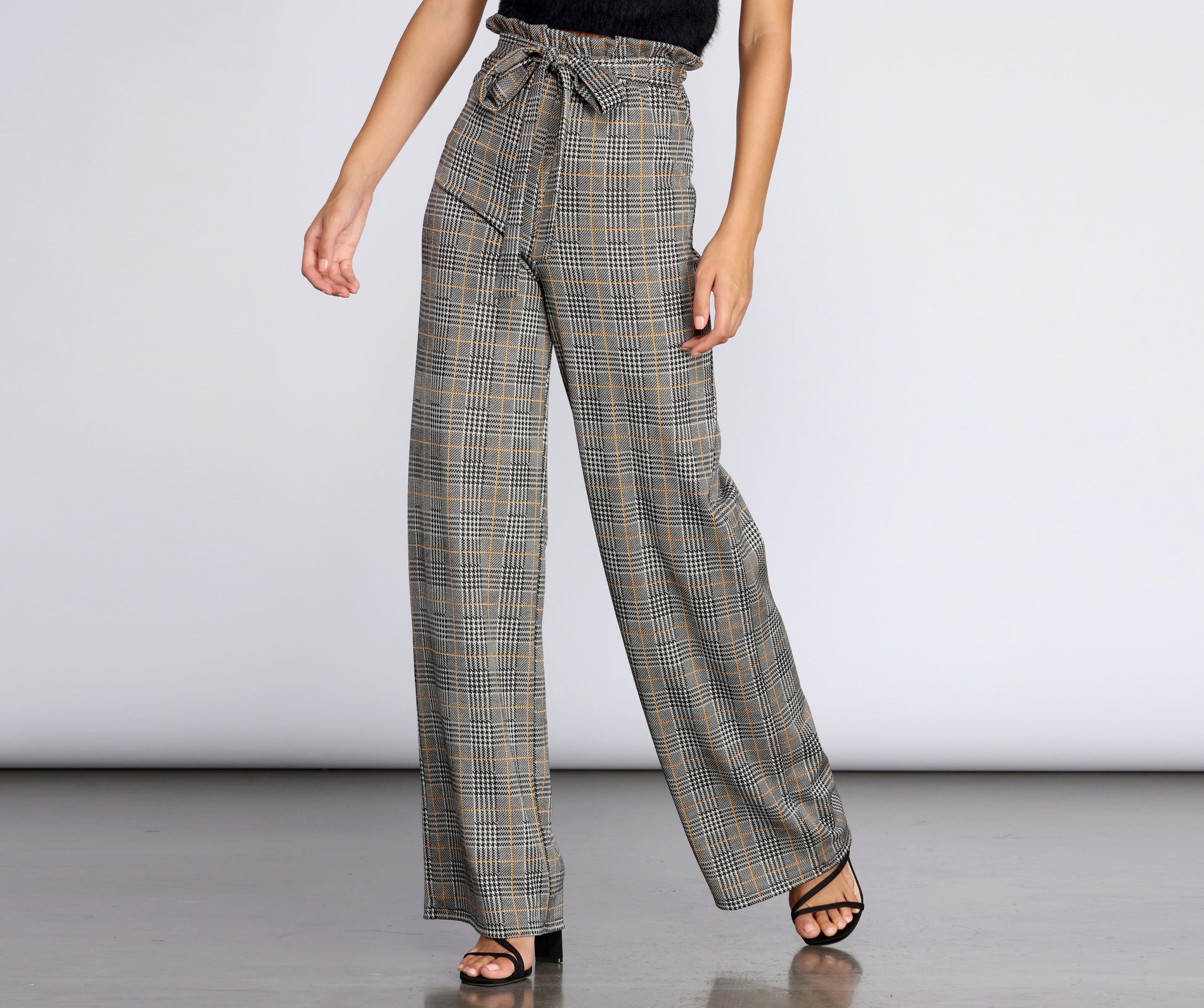 Paper Bag High Waist Plaid Trousers