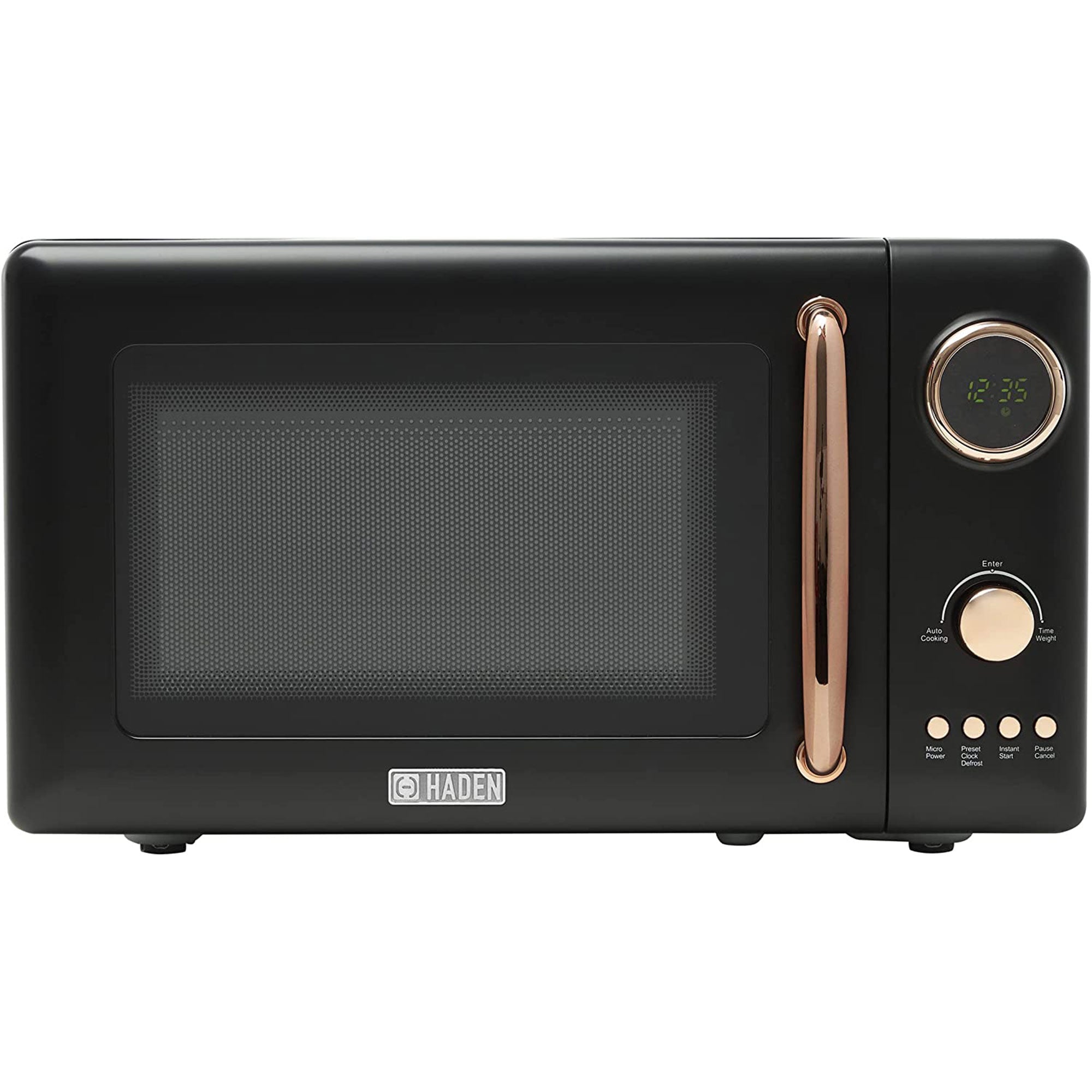 Haden Heritage Vintage 700W Countertop Home Kitchen Microwave Oven, Black/Copper