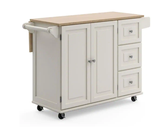 HOMESTYLES Dolly Madison White Kitchen Cart with Natural Wood Top