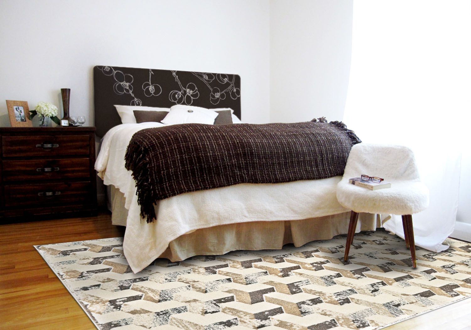 Nahele Cream and Brown Rug by BD Fine