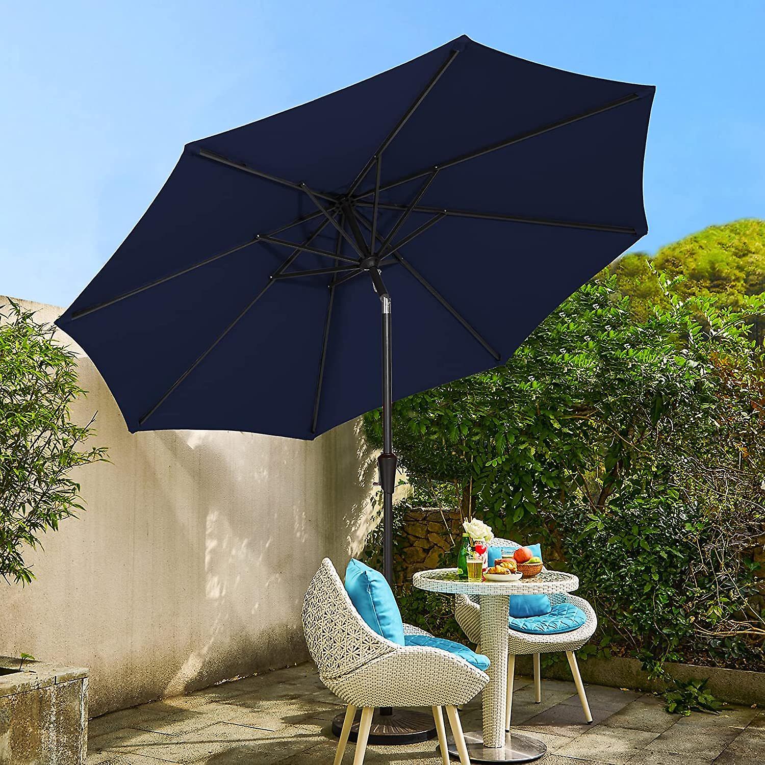 9ft Patio Umbrella Outdoor Market Umbrellas With Push Button Tilt Crank Lift 8 Sturdy Square Ribs Uv Protection Waterproof Sunproof Navy