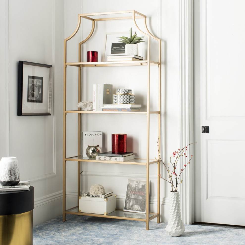 Rosie 4 Tier Etagere/Bookcase Gold   Contemporary   Bookcases   by Peachtree Fine Furniture  Houzz