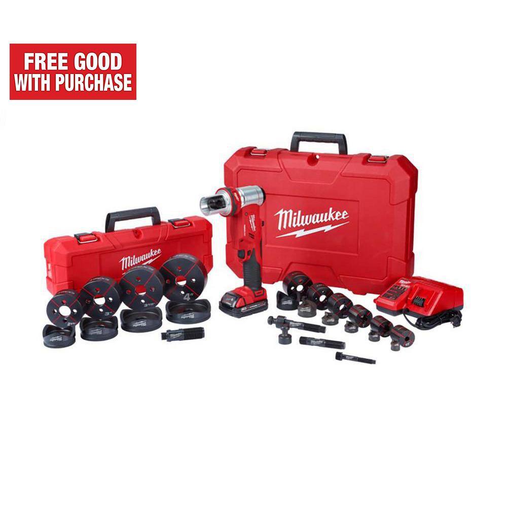 MW M18 18V Lithium-Ion 12 in. to 4 in. Force Logic 6-Ton Cordless Knockout Tool Kit with Die Set One 2.0Ah Batteries 2677-23