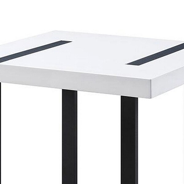 Two Tone Modern End Table with Metal Legs， White and Black