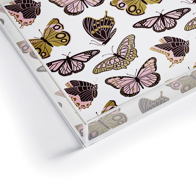 Jessica Molina Texas Butterflies Blush And Gold Acrylic Tray Deny Designs