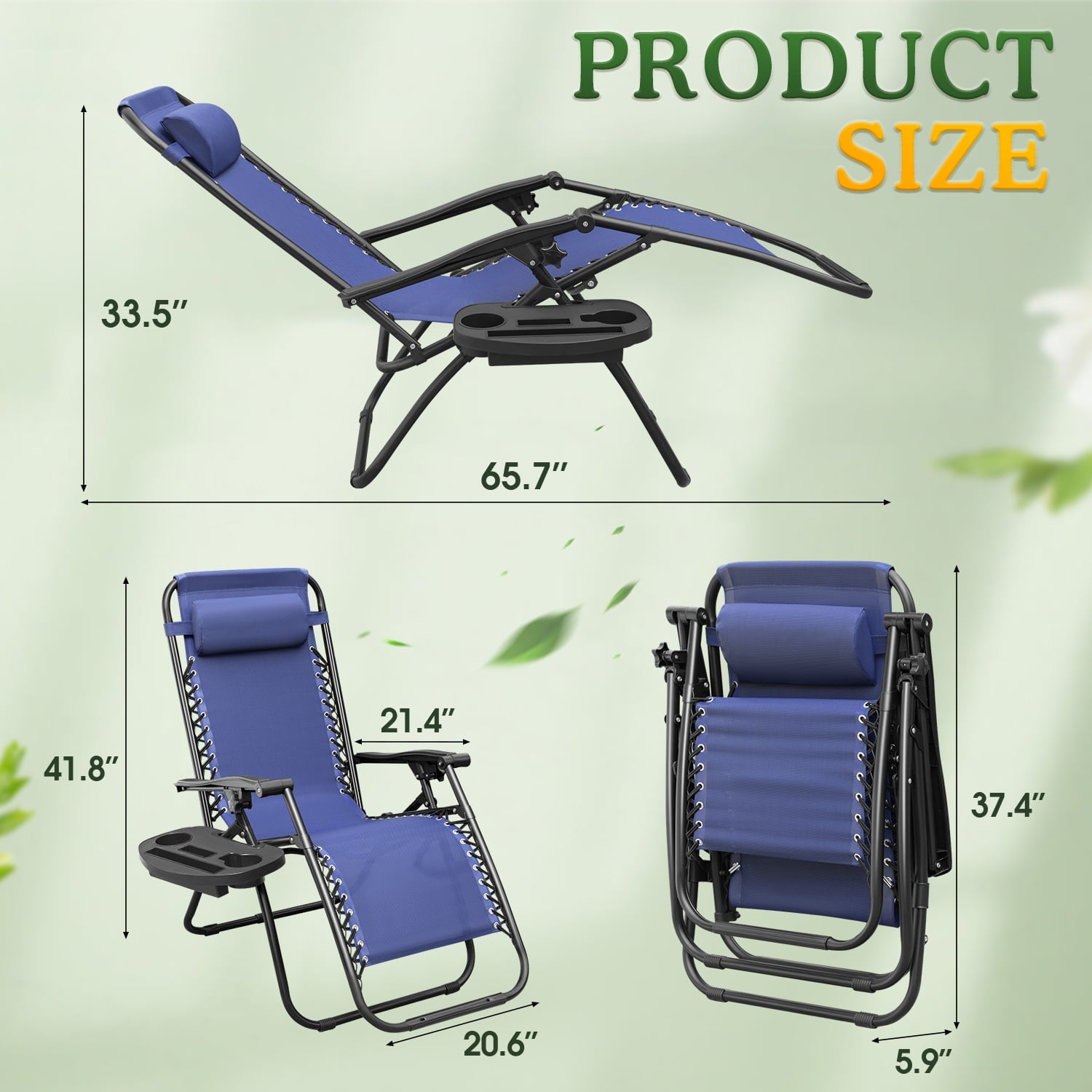 Lacoo 2 Pack Patio Zero Gravity Chair Outdoor Lounge Chair Textilene Fabric Adjustable Recline Chair, Blue