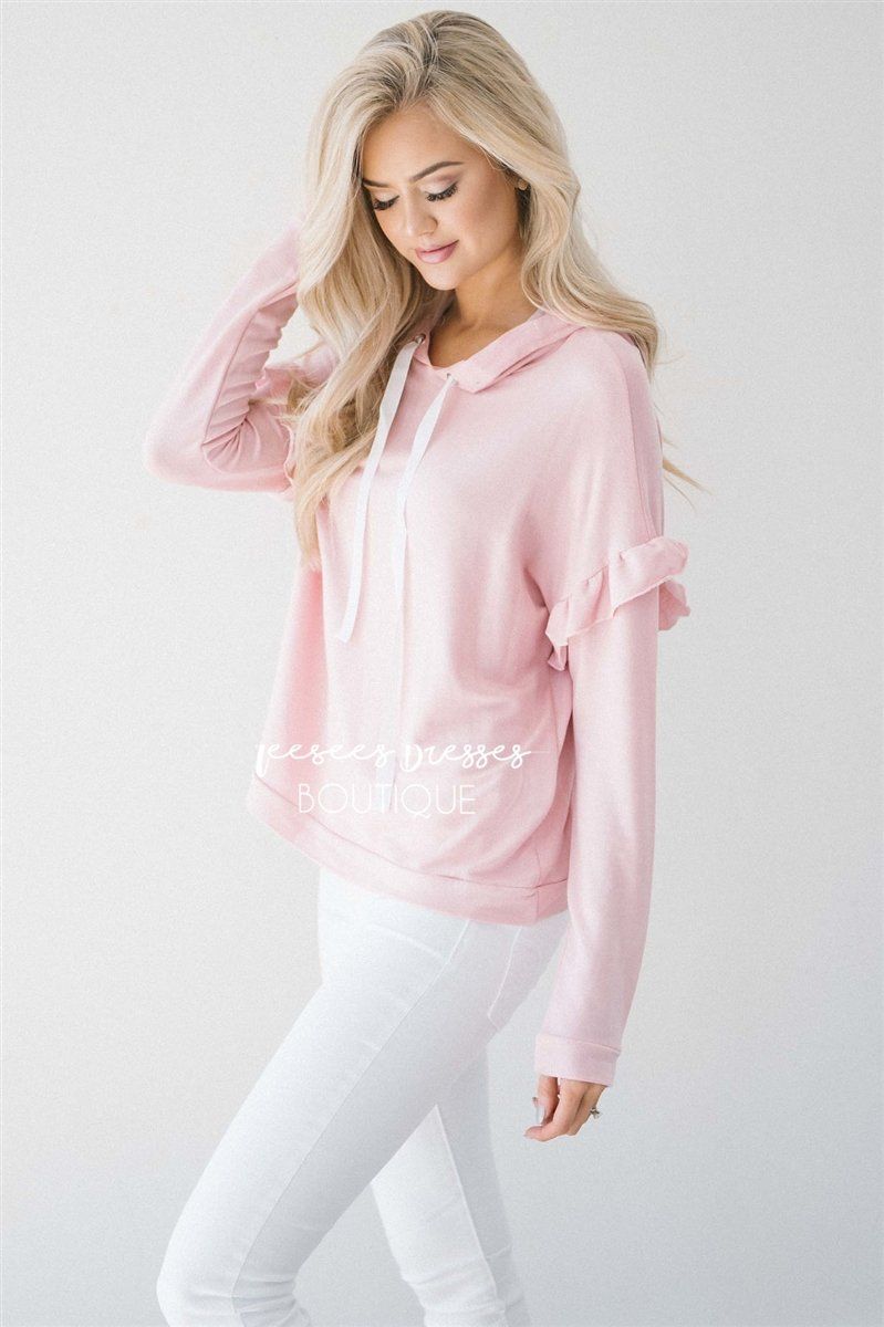 Ruffle Detail Long Sleeve Hoodie