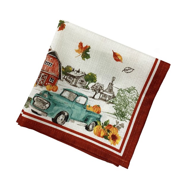 Farm Fresh Pumpkin Truck Fall Napkin Set Of 4 Blue orange 17x17 Elrene Home Fashions