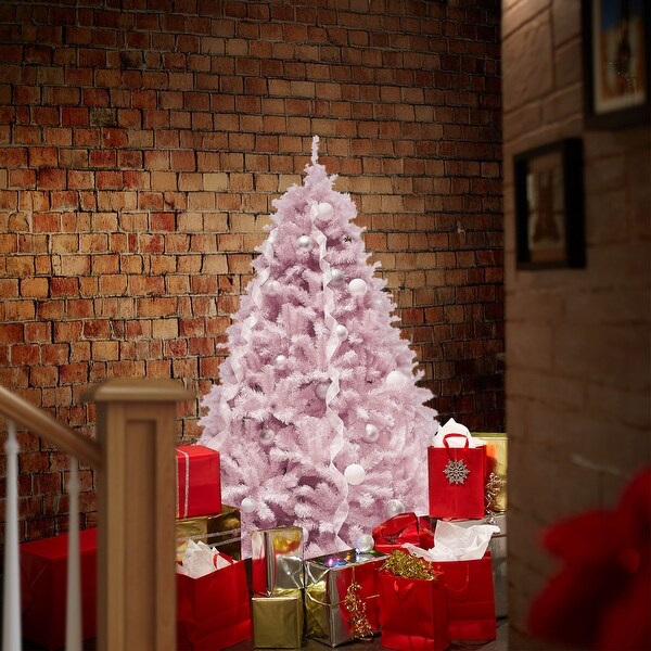 4.5FT Pink Spruce Artificial Holiday Christmas Tree with Metal Stand