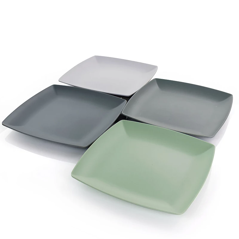 Gibson Home Grayson 4 Piece 10.5 Inch Square Melamine Dinner Plate Set