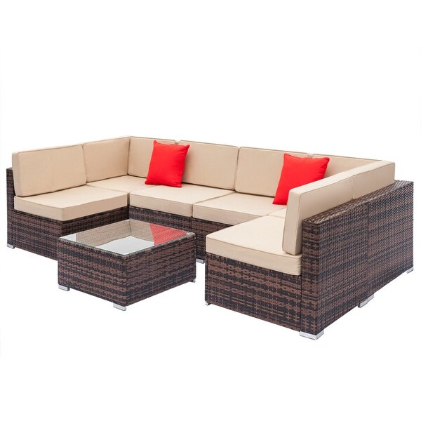 Karlhome 7Piece Outdoor Patio Conversation Set Wicker Sectional Sofa Set