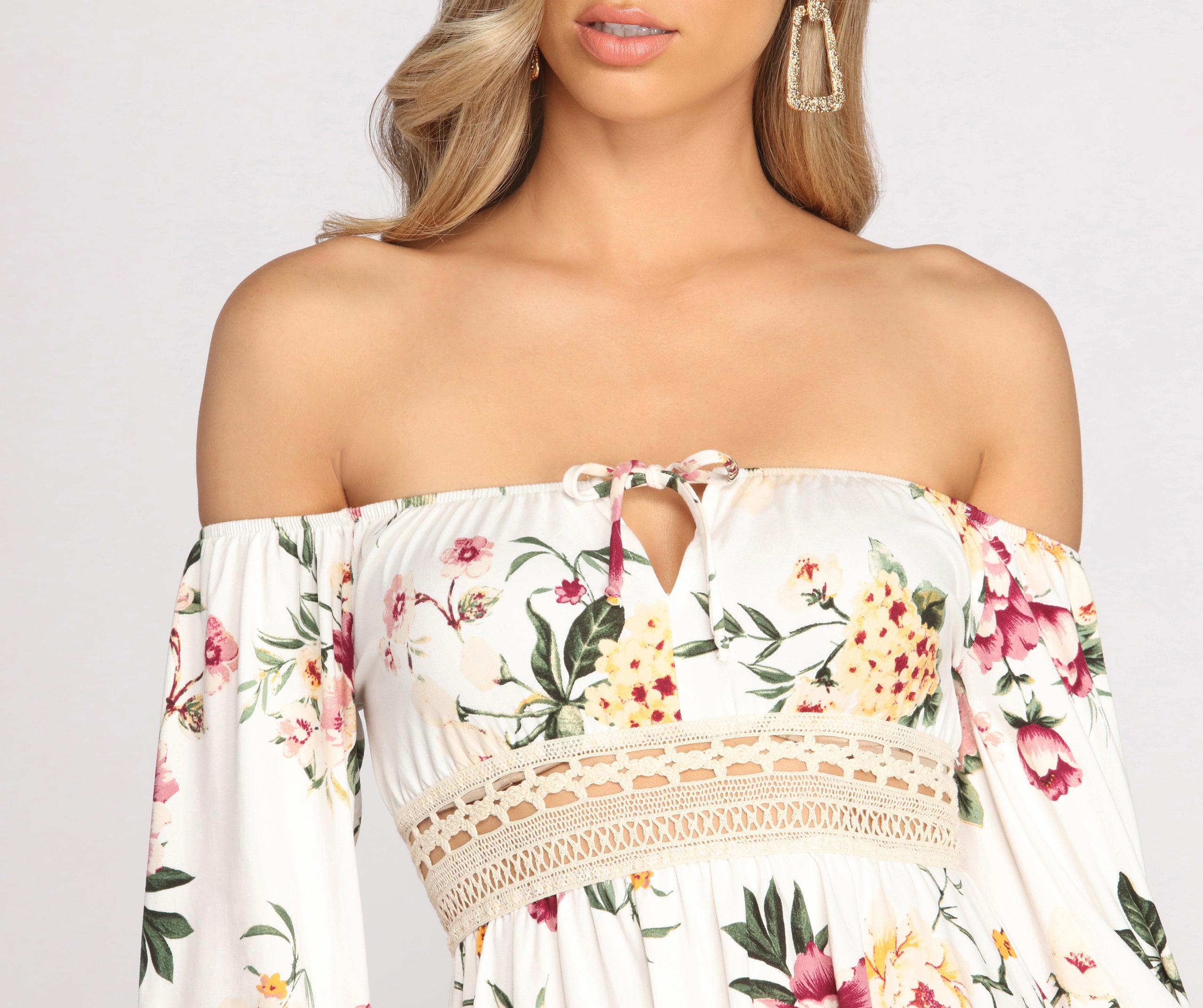 Bring The Romance Off Shoulder Long Sleeve Skater Dress